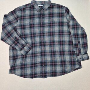 Sonoma Men's Long Sleeve Plaid Flannel Button Up Shirt Gray/Red/Blue Sz 4XL